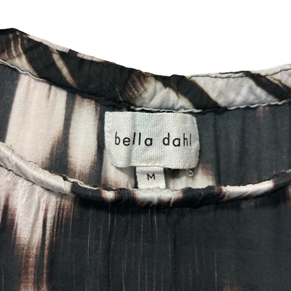Bella Dahl Anthropologie Ikat Top Women’s M black white Sheer Gathered Hem - Picture 3 of 7